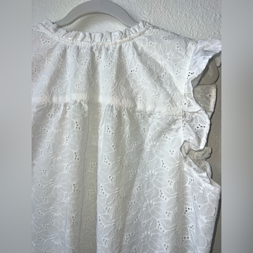 NWT LOFT White Eyelet Ruffle Sleeve Blouse XL - Picture 8 of 11